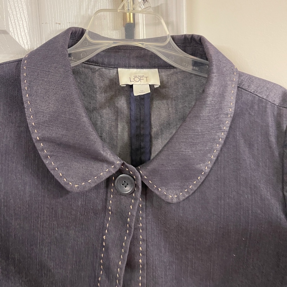 LOFT Purple-Gray Button Front Jacket with Contrast Topstitch